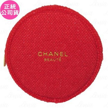 CHANEL 香奈兒 紅色璀璨化妝包(圓形)(公司貨)