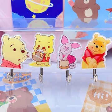 新品創意可愛小熊卡通掛鉤粉色小豬家用門后粘鉤免打孔卡通收納鉤