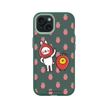 iPhone 15 Clear 憂墨綠 - 懶散兔與啾先生 Lazy Rabbit and Mr.Chu - 草莓