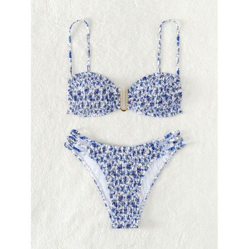 抹胸吊帶三角包比基尼歐美性感碎花分體泳衣溫泉辣妹泳裝bikini