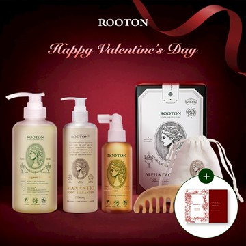 快速出貨【ROOTON】情人節快樂！植萃洗髮精500ml+沐浴膠300ml+髮根噴霧150ml+甦活養髮梳+棉麻束口袋+情人節小卡+植萃手提禮盒(情人節禮物)