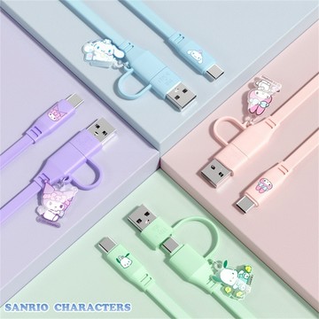 充電線 三麗鷗二合一超級PD快充線 適用蘋果15 type-c 100W家用車輛充電線