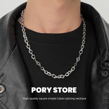 【PORY STORE】古巴拼接項鍊 搭配 項鍊 古巴 鈦鋼 雕刻 情侶 鏈條 配件 飾品
