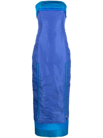 Christopher John Rogers - zip-detail strapless maxi dress - women - Silk - 6 - Blue