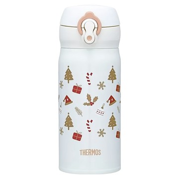 THERMOS 膳魔師 不鏽鋼超輕量彈蓋真空保溫瓶 聖誕款 JNL-352CM-ORWH  白色  1個  350ml