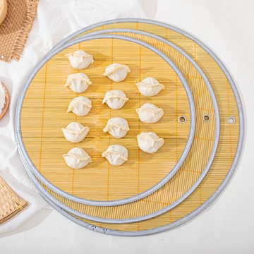異興竹制品圓形餃子簾家用包餃子放置盤青竹水餃蓋簾防粘餃子托盤