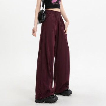 復古冰絲速干休閑褲女春夏2025薄款寬松慵懶風垂感抽繩束腿長褲子