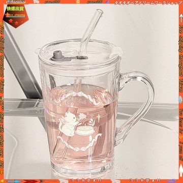 【高顏值原創圖案】可愛杯子 ins玻璃杯 帶把手 辦公室 牛奶杯 家用果茶杯 吸管杯 雙層玻璃杯 韓國玻璃杯 大容量玻璃