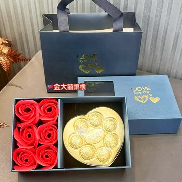金大囍銀樓AU999現貨黃金0.52克金莎黃金愛心巧克力七夕爆款禮物首選愛心金片黃金金片生日禮物我愛你黃金玫瑰禮盒組