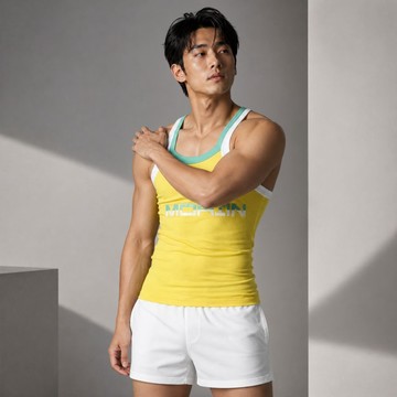 【MORINO】型男運動背心_黃色 MO5109型男 潮男 健身 背心 色彩鮮明，簡約線條，展現年輕氣息 LUCAS聯名