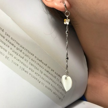 心心相映貝殼片流蘇夾式耳環 wisher許願者