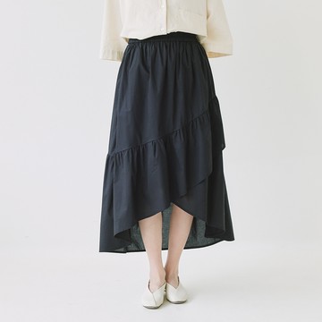 交叉裙襬蛋糕裙 黑F