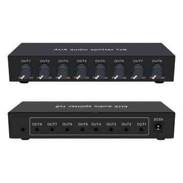 易控王 一進八出3.5mm音訊分配器 帶音量調節 獨立供電 即插即用 (40-065-02)