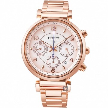 SEIKO 精工錶 LUKIA 系列 太陽能計時女錶 V175-0EZ0K(SSC808J1)-36mm-粉面鋼帶【刷卡回饋 分期0利率】【APP下單點數13倍送】