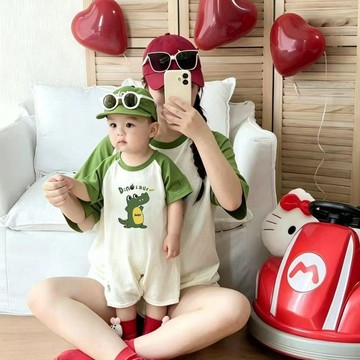 隱藏好物🎀夏日親子裝T恤一家三口四口母女裝兒童純棉上衣小清新情侶裝套裝SEW3