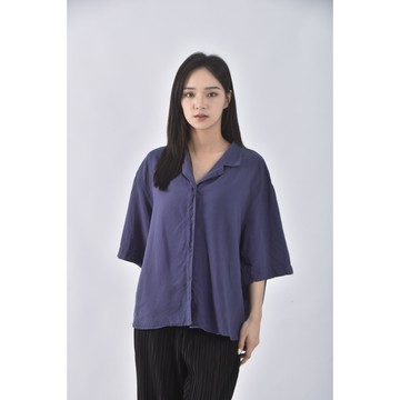 (2XL) uniqlo質感亞麻棉質素面藍色短袖上衣二手衣