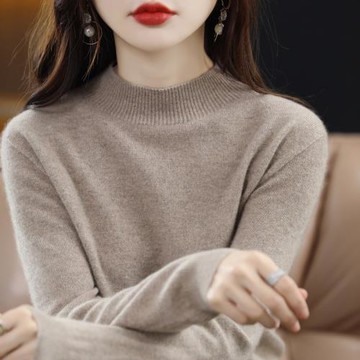 時尚爆款半高領毛衣女春秋冬內搭中領針織軟糯打底衫薄款長袖寬松