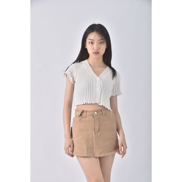 (M) 十三靈感高腰丹寧牛仔質感杏色短褲二手衣