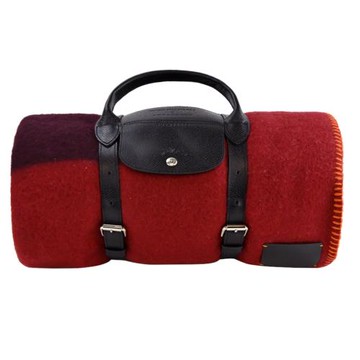 LONGCHAMP COLLECTION系列Kristine Five Melvær聯名羔羊毛披肩/毛毯(柳橙x藍)