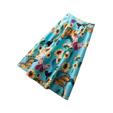 歐洲站2025新款夏俏皮菠蘿印花老虎顯瘦收腰高腰半身裙傘裙歐貨潮