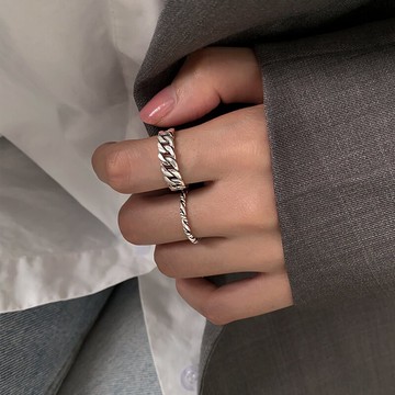 925純銀麻花戒指女小眾設計食指戒ins潮復古做舊鏈條指環個性尾戒