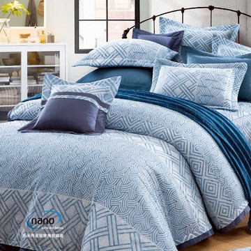 兩用被床包四件組 /純粹好棉100%無異纖精梳純棉/2350幸運印記(藍)
