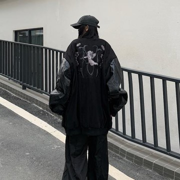 vintage美式復古刺繡上衣女oversize高街潮牌百搭bf風棒球外套