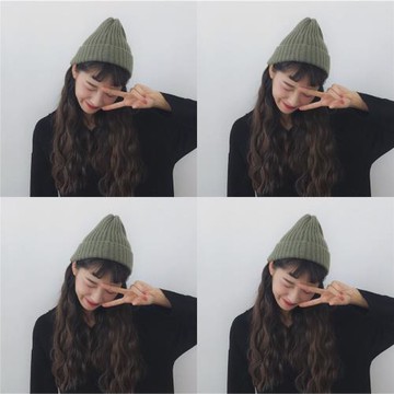 李宛貞同款秋冬百搭洋氣橄欖綠色磨毛坑條卷邊毛線帽子針織帽子女