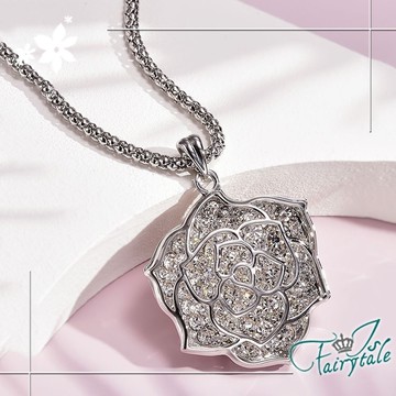 【伊飾童話】閃耀玫瑰花＊華麗晶鑽毛衣長鍊/銀