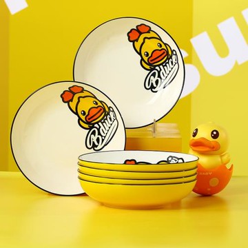 小黃鴨盤子菜盤碟子家用菜碟套裝創意卡通圓飯盤組合陶瓷炒菜盤子