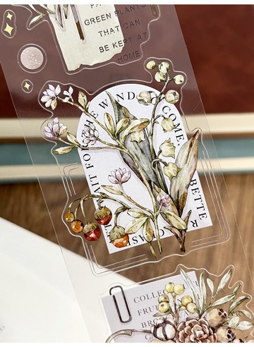 四時&果 - PET和紙膠帶秋冬風格花朵插畫DIY手帳日誌裝飾素材