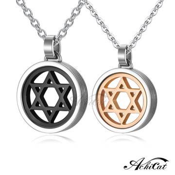AchiCat情侶對鍊  珠寶白鋼男女情人項鍊 幸福守則-六芒星黑玫/單個價格C7019