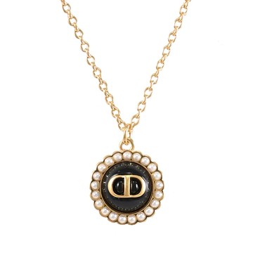 Christian Dior Petit CD 復古花邊珠飾環繞吊墜鎖骨項鍊.金/黑