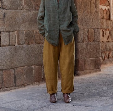 復古文青 真絲植物染長褲