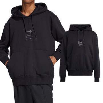 Adidas Q12 Varsity Hoo 男款 黑色 寬鬆 刺繡 口袋 休閒 連帽 帽T 長袖 JD3319