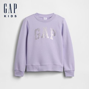 【GAP】兒童楔形剪裁圓領大學T-蘭花紫(886517)