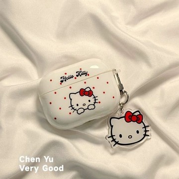 紅色波點可愛小貓耳機保護殼 全包防摔 適用 AirPods4 蘋果無線藍牙耳機套
