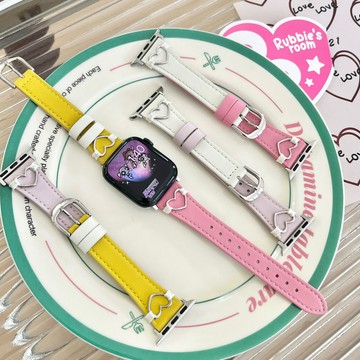 新款愛心拼色小羊皮錶帶適用Apple Watch錶帶  適用於iwatch/applewatch+全系列通用