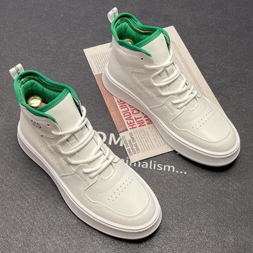 白色高幫鞋男冬季新款內增高馬丁靴個性韓版中幫短靴休閑運動板鞋