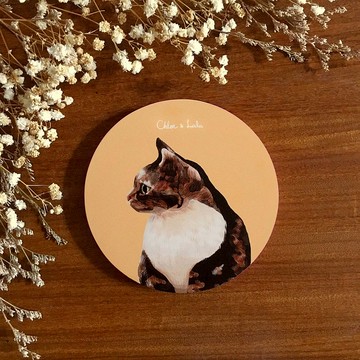 汪喵陶瓷吸水杯墊 - 貓貓向右看