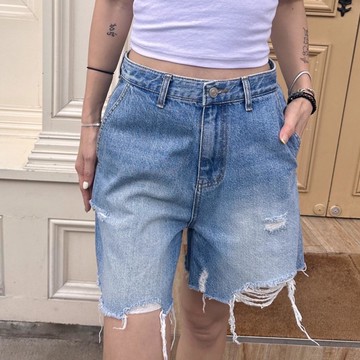 韓國 顯瘦破壞Ａ字牛仔短褲 - 藍M