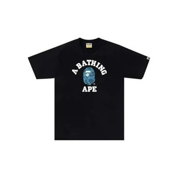 BAPE Honeycomb Camo College Tee 大學字 藍迷彩猿人 短袖 黑色 RAY-75