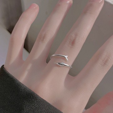 免運🔥925海豚戒指女時尚個性高級感小衆食指環輕奢開口戒素戒ins冷淡風銀飾 戒指 開口戒指 女生戒指 單身戒指 尾戒