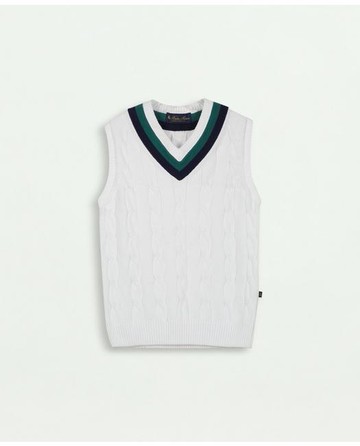 Brooks Brothers Boys Tennis Sweater Vest | White | Size 8