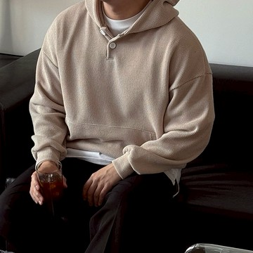 正韓堅挺彈力羅紋兩粒扣連帽口袋長袖上衣 5色 YUPPIE  預購商品 1124