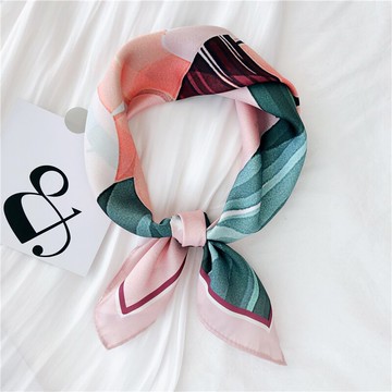 原創設計 chic絲巾女噴繪小方巾職業領巾百搭文藝圍巾小領巾護頸1入