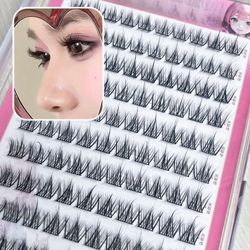 5D嬰兒彎水貂絨免膠自粘假睫毛自然媽生款單簇分段三部曲眼睫毛批