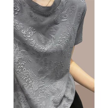 歐貨獨特甜辣顯瘦遮肉小上衣灰色提花正肩短袖t恤女夏春2025新潮