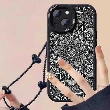 黑白花紋曼陀羅適用蘋果15promax手機殼小羊皮iphone14plus圖騰16民族風13潮男12女小眾11pm復古xs全包x防摔