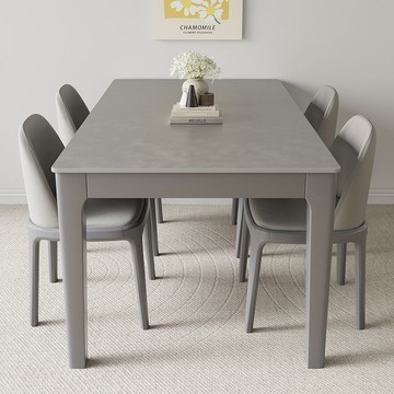 現代巖板輕奢巖餐桌餐桌椅組合灰色實木家用簡約小戶型長方形桌子 YJ/102 快速出貨